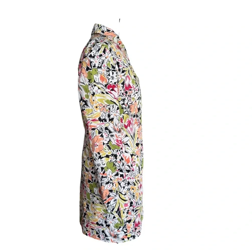 Kenar Floral Trench Coat Spring Jacket Long Blazer Women 6 Cotton White Green - Picture 3 of 7